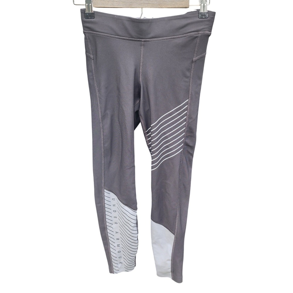 Under Armour HeatGear Compression Leggings Gray White Graphic Womens Small 23in